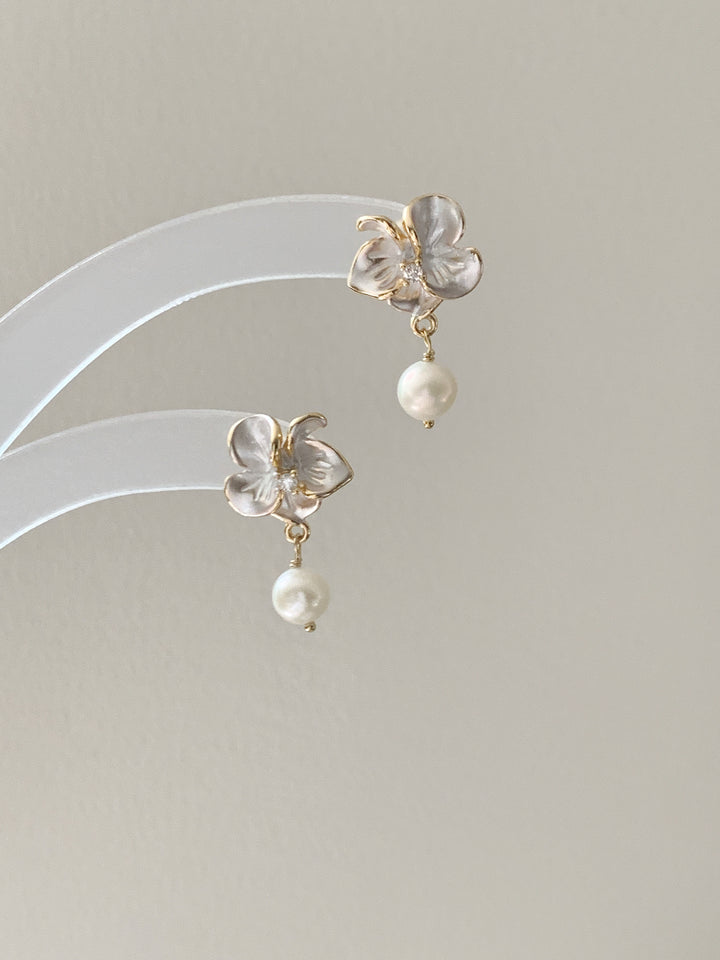 Orchid Floral Pearl Drop Bridesmaids Earrings
