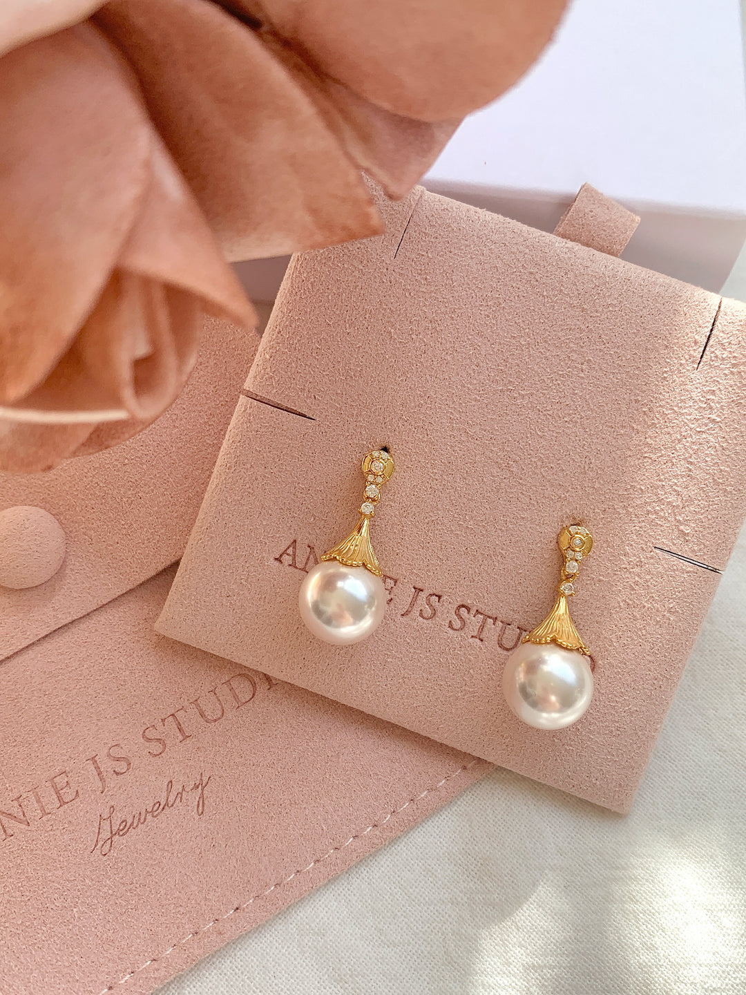 Vintage Style Round Pearl Drop Bridal Earrings