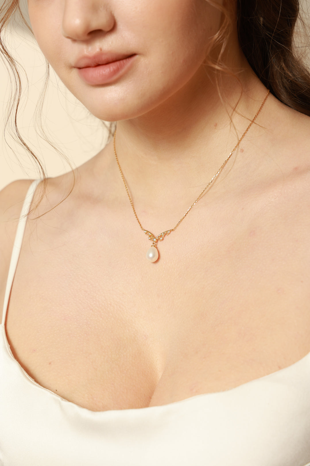 18K Gold Vermeil Teardrop Pearl Necklace for Women