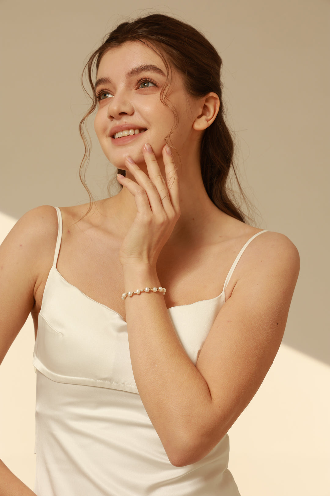 5mm Genuine Off-Round Pearl Bracelet with 14K Gold-Plated Beads