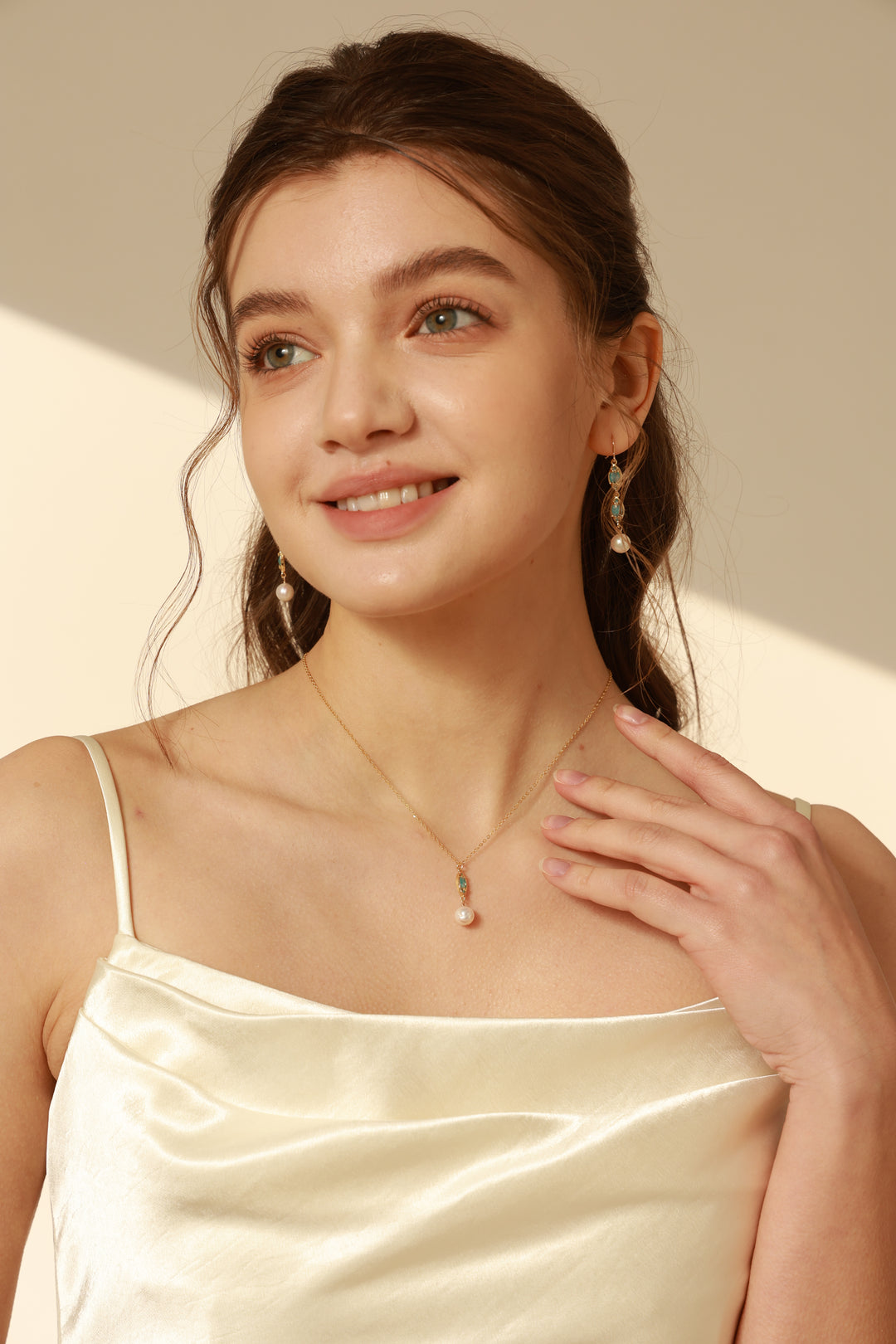 Madeleine Blue Zircon Pearl Gold Filled Jewelry Set