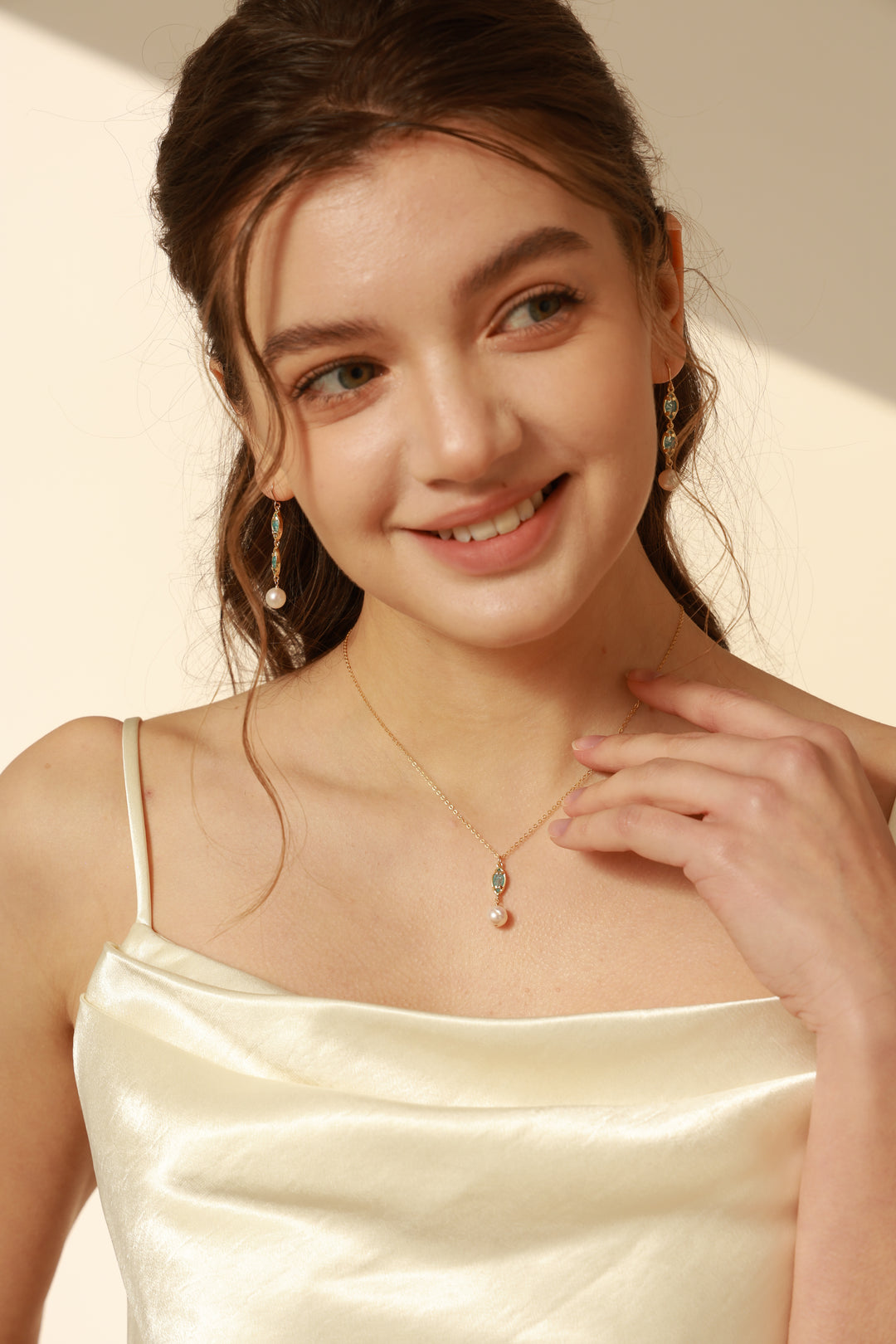 Madeleine Blue Zircon Pearl Gold Filled Jewelry Set