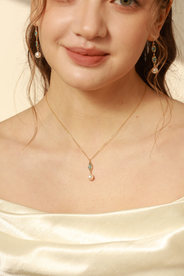 Madeleine Blue Zircon Pearl Gold Filled Jewelry Set
