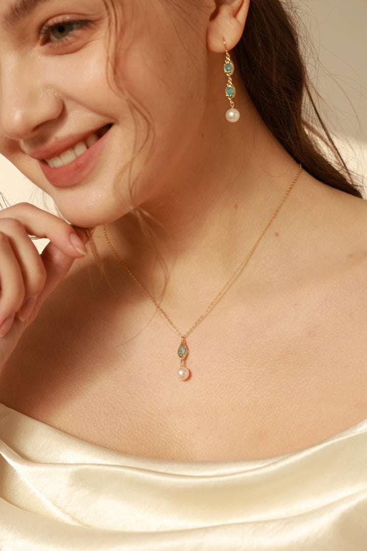 Madeleine Blue Zircon Pearl Gold Filled Jewelry Set