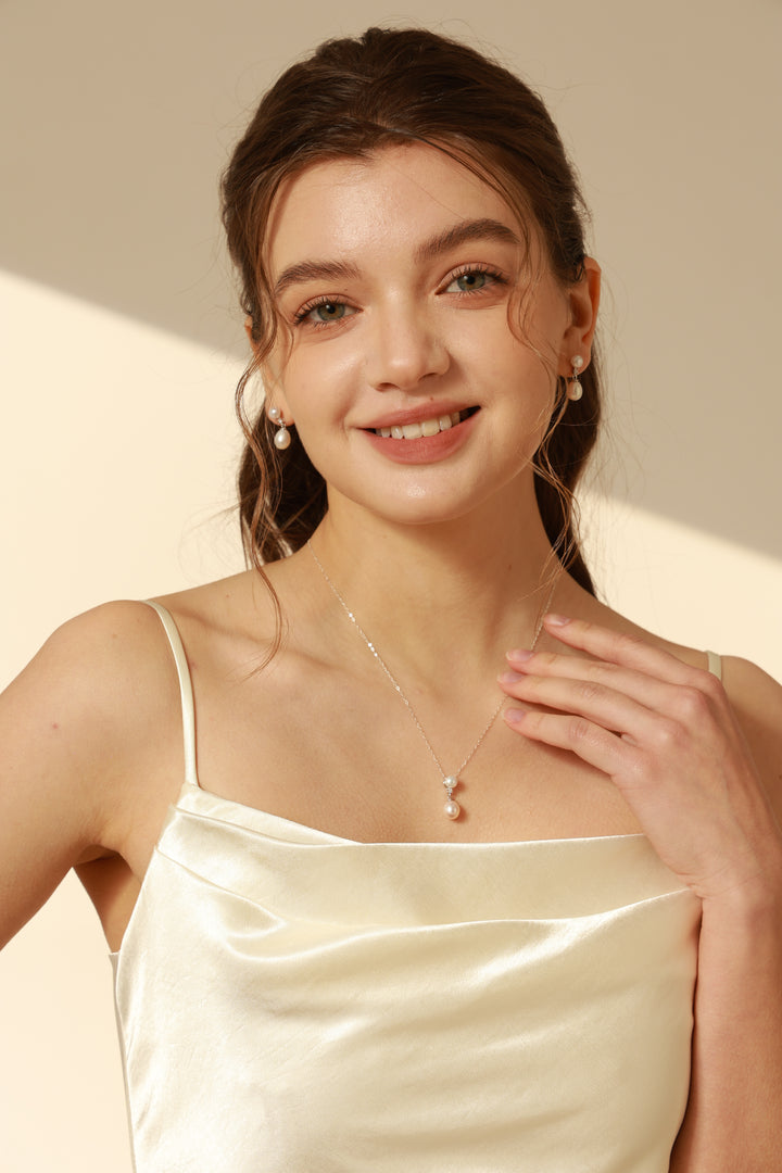 Delphine Genuine Pearl Sterling Silver Bridal Jewelry Set