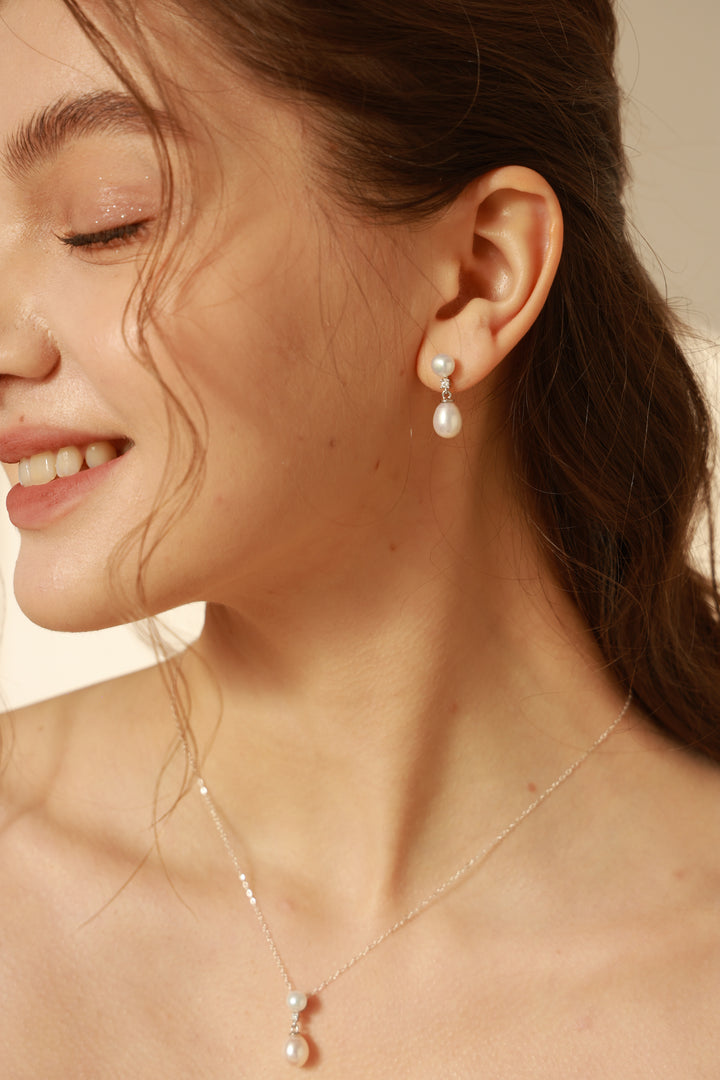 Delphine Genuine Pearl Sterling Silver Bridal Jewelry Set