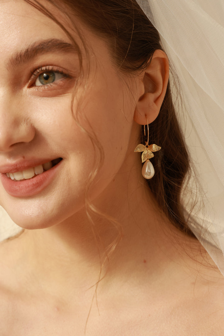 Vintage Floral Gold Filled Hook Drop Earrings