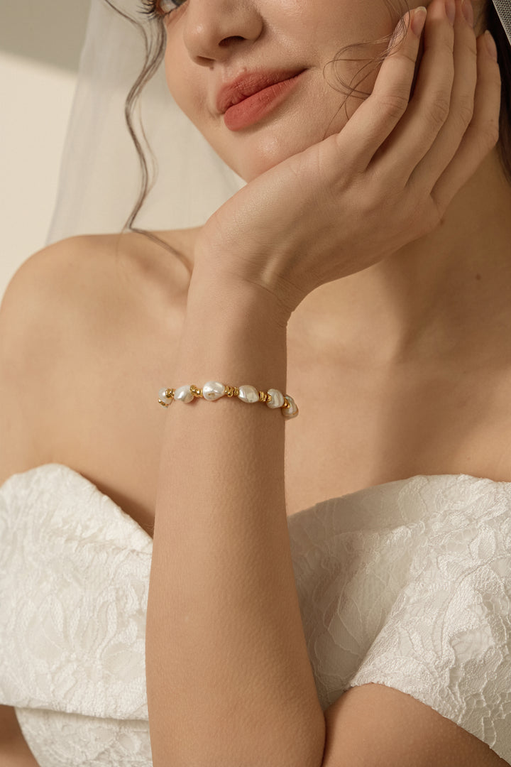 Genuine Baroque Pearls Beaded Bridal Bracelet