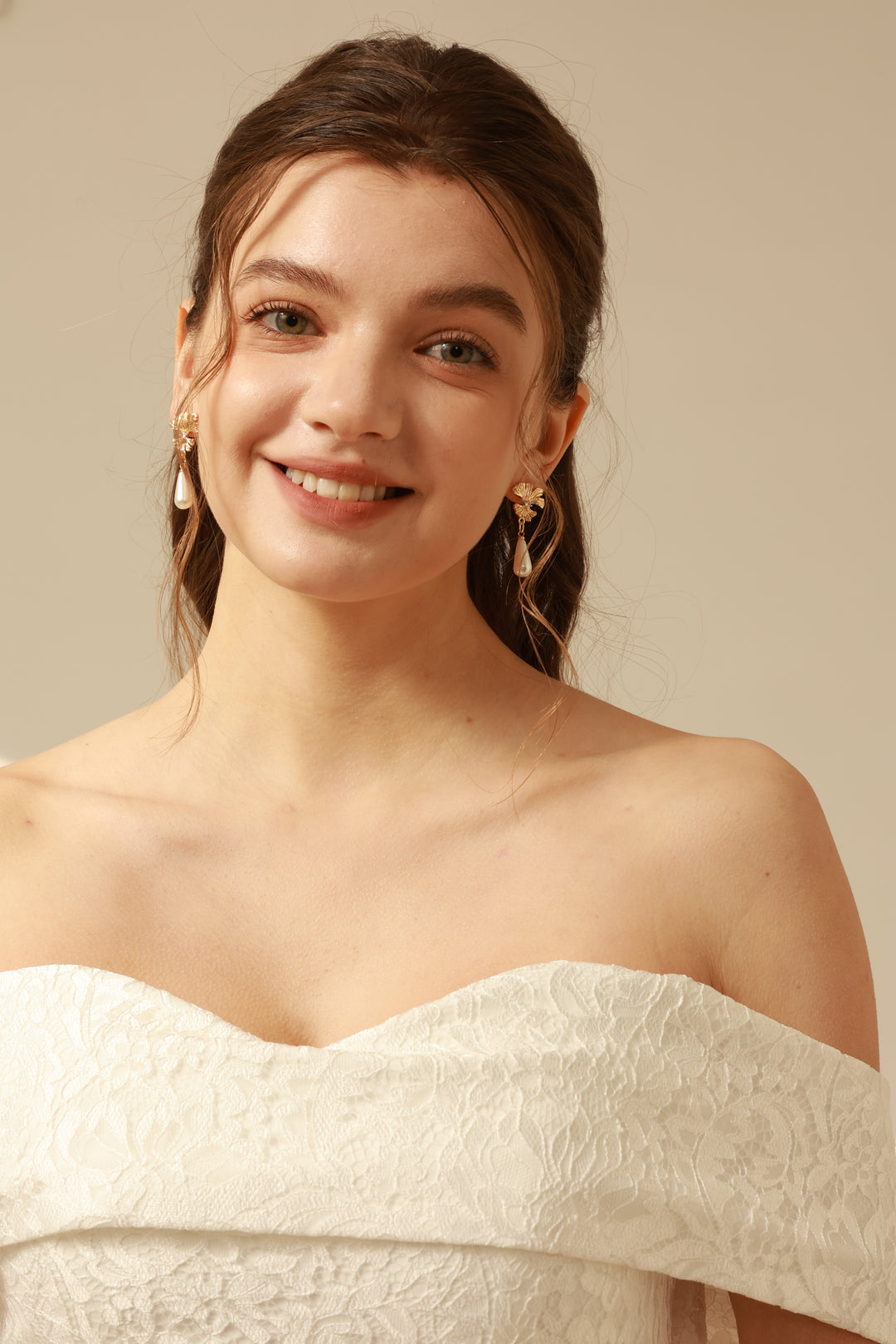 Maple Zircon Pearls Drop Bridal Earrings