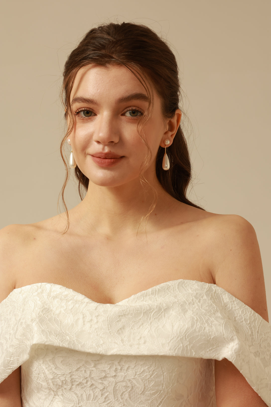 Classic Teardrop Long Pearl Bridal Drop Earrings