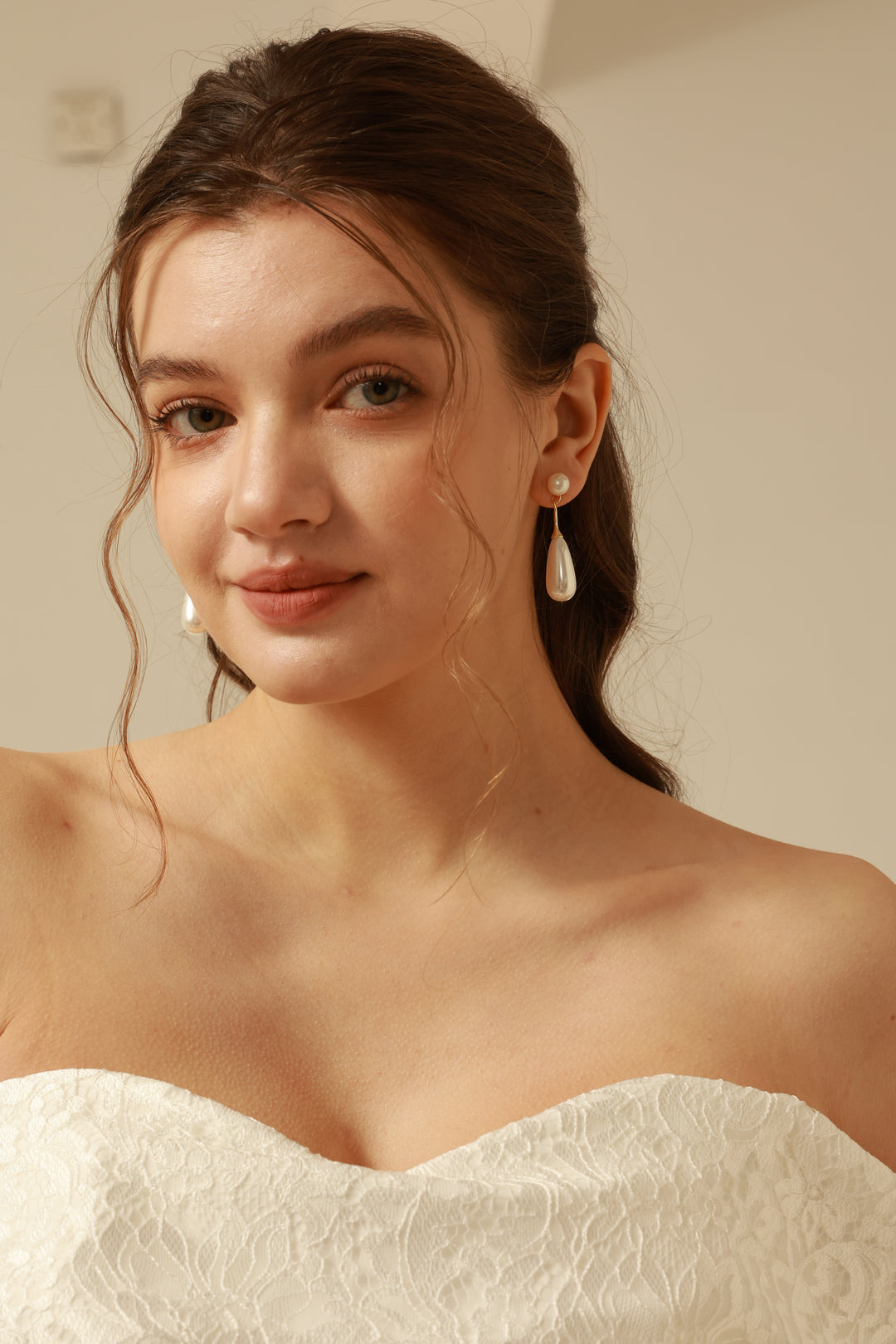 Classic Teardrop Long Pearl Bridal Drop Earrings