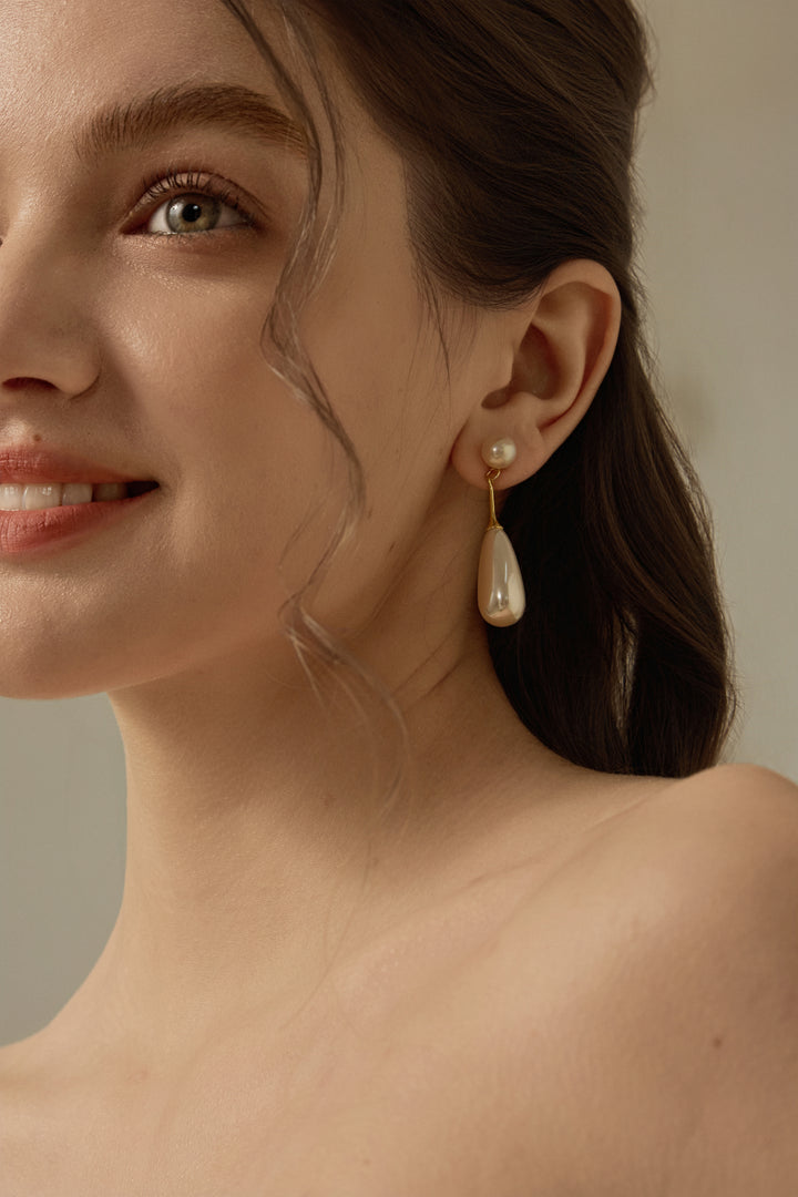 Classic Teardrop Long Pearl Bridal Drop Earrings