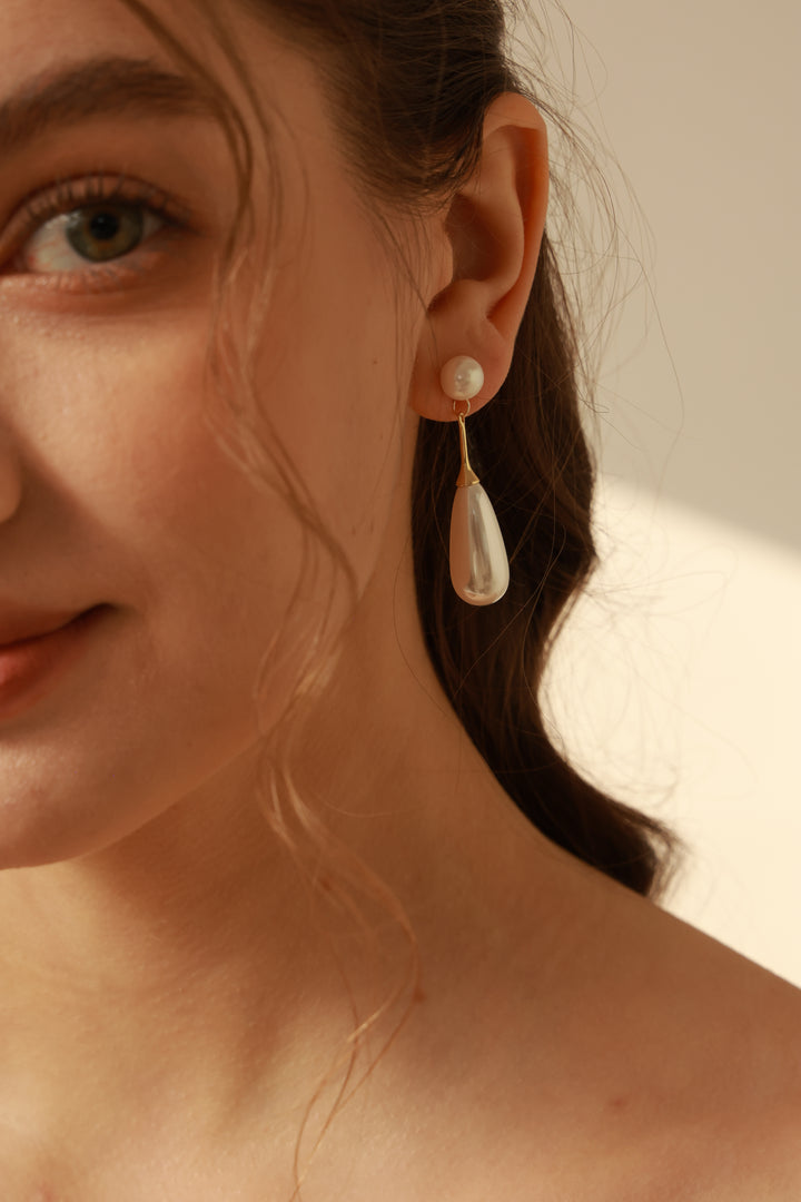 Classic Teardrop Long Pearl Bridal Drop Earrings