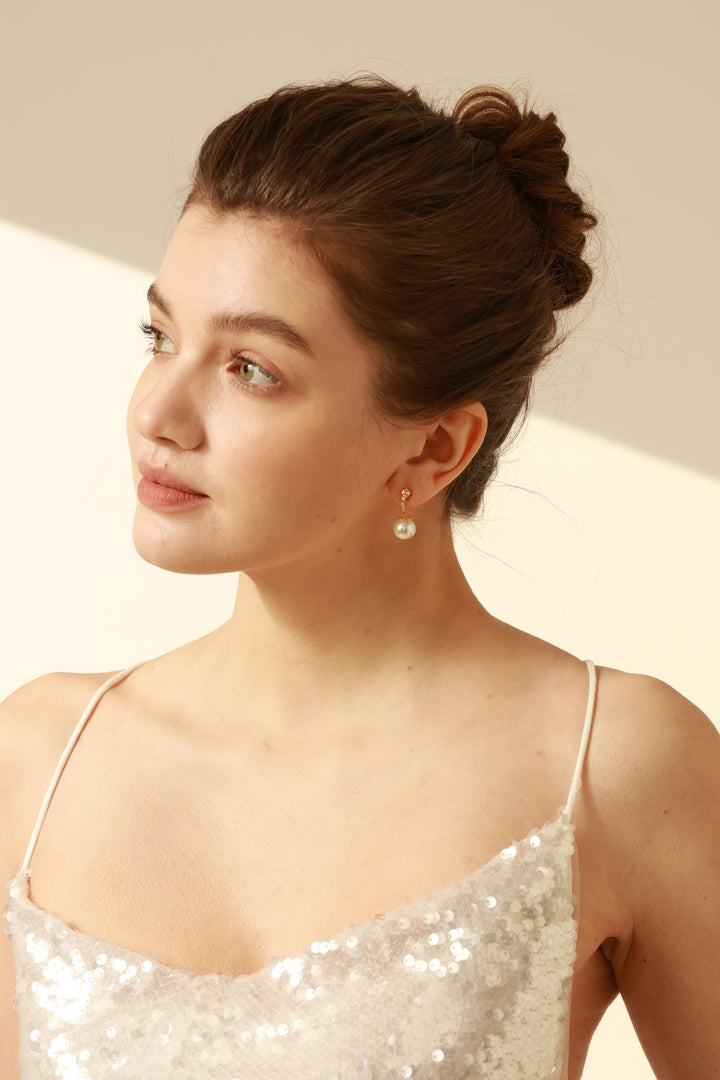 Vintage Style Round Pearl Drop Bridal Earrings