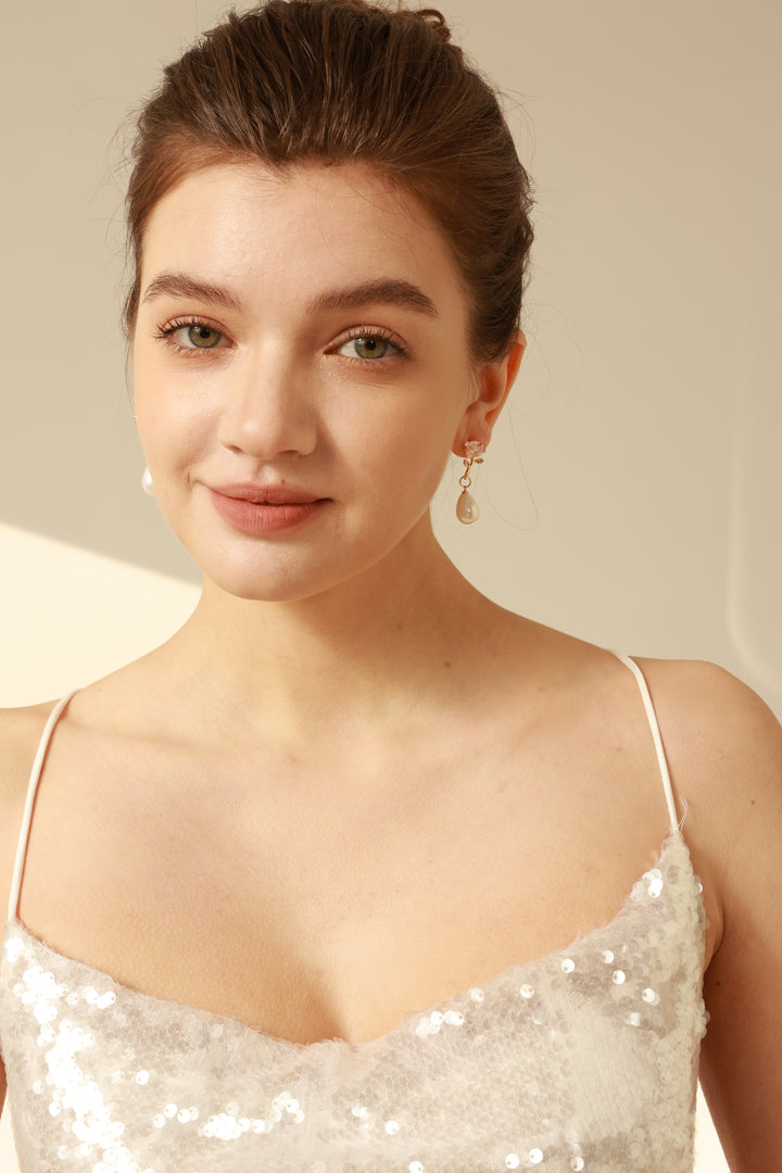 Rose Blossom Pearl Drop Earrings