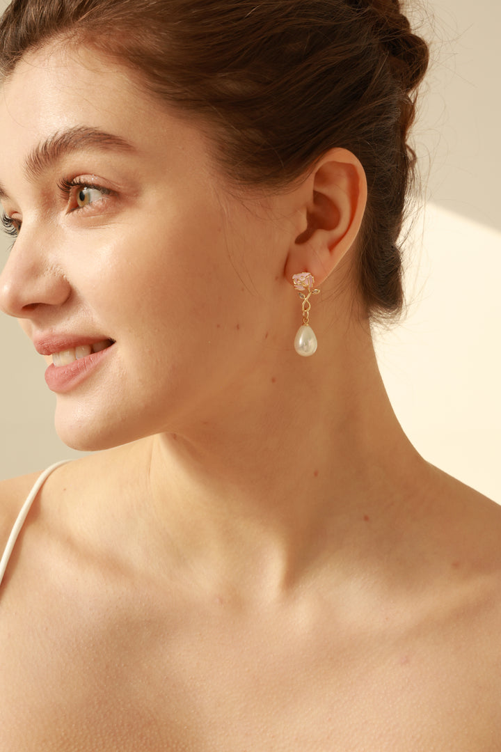 Rose Blossom Pearl Drop Earrings