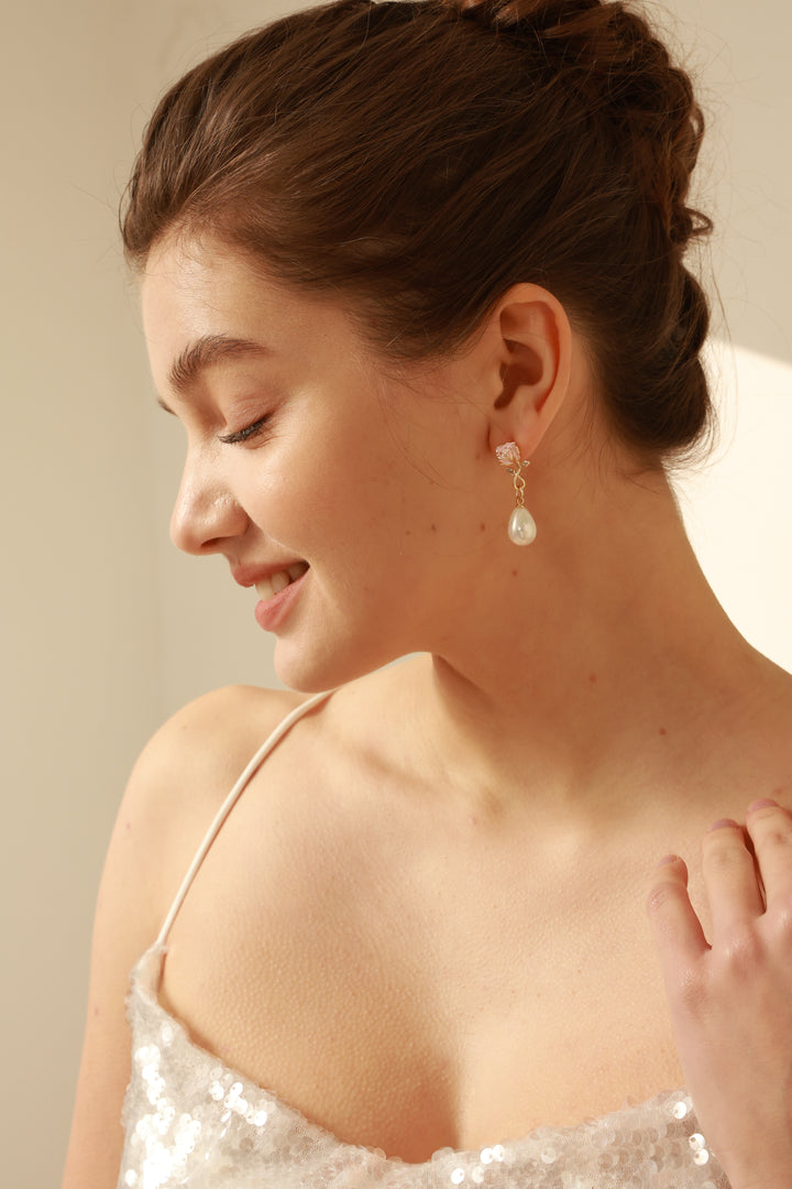 Rose Blossom Pearl Drop Earrings