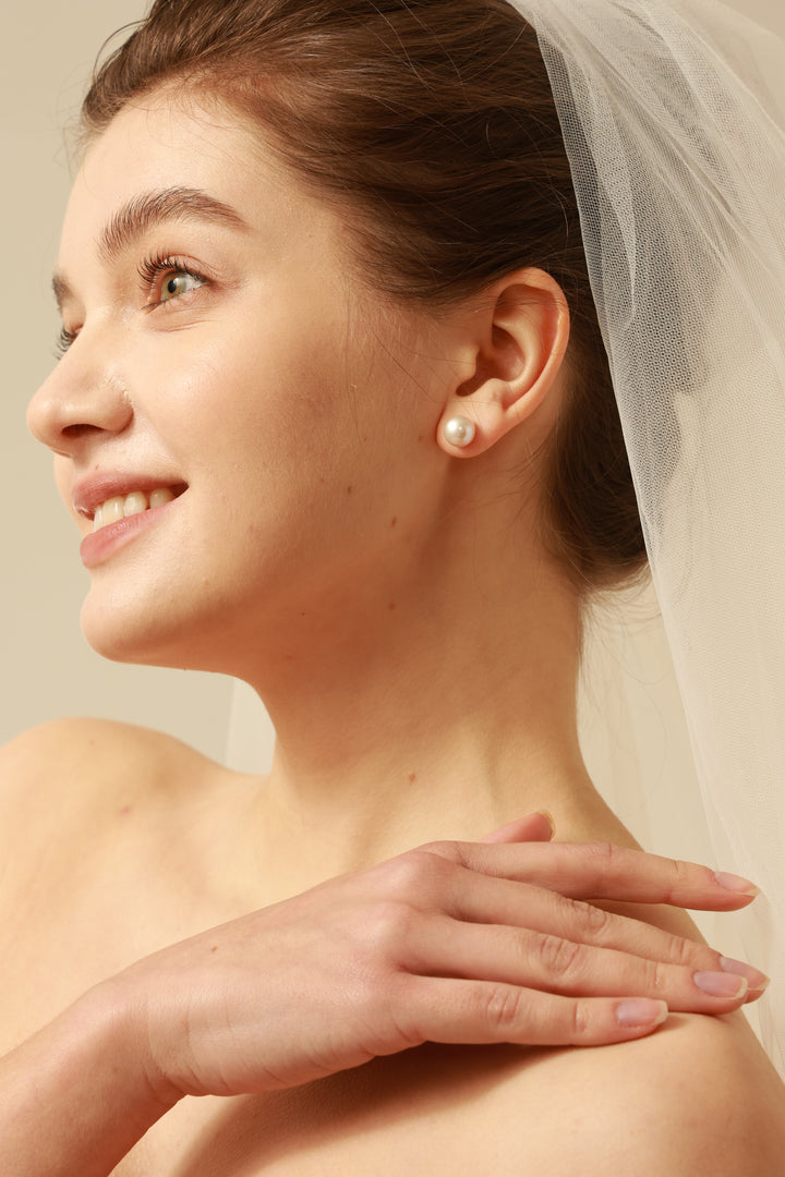 Classic 9-10mm Genuine Pearl Bridesmaids Stud Earrings