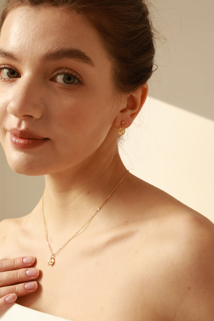 Tiny Pearl Leaf Gold Plated Bridesmaids Jewelry Set
