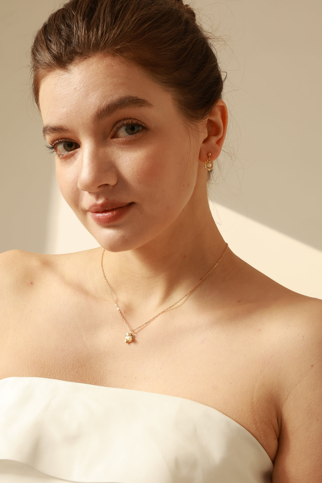 Tiny Pearl Leaf Gold Plated Bridesmaids Jewelry Set