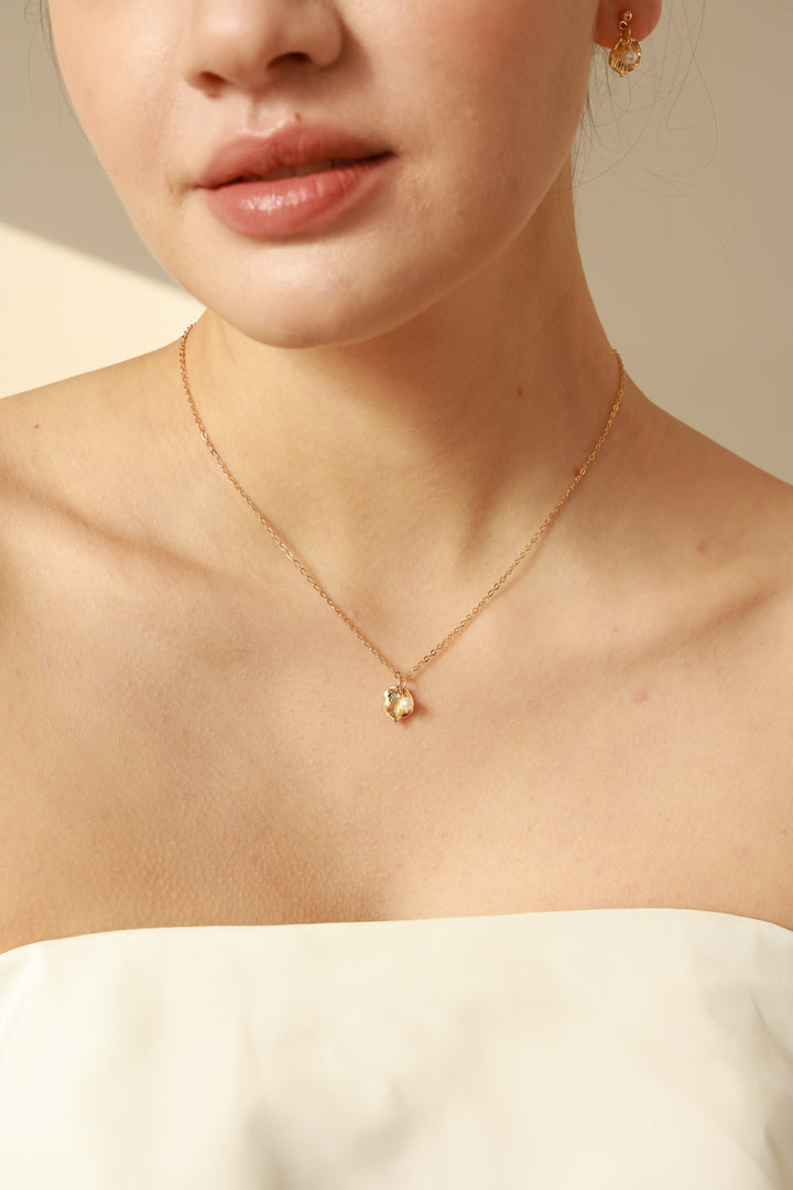 Tiny Pearl Leaf Gold Plated Bridesmaids Jewelry Set