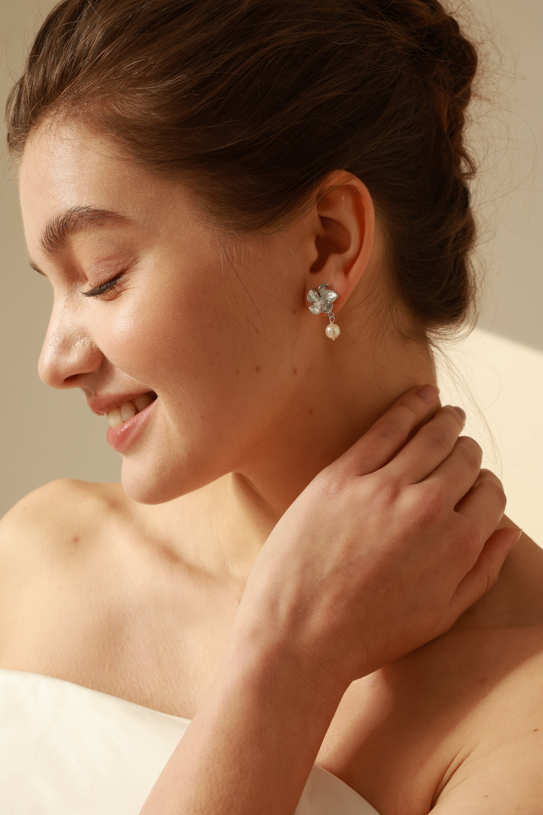 Orchid Floral Pearl Drop Bridesmaids Earrings