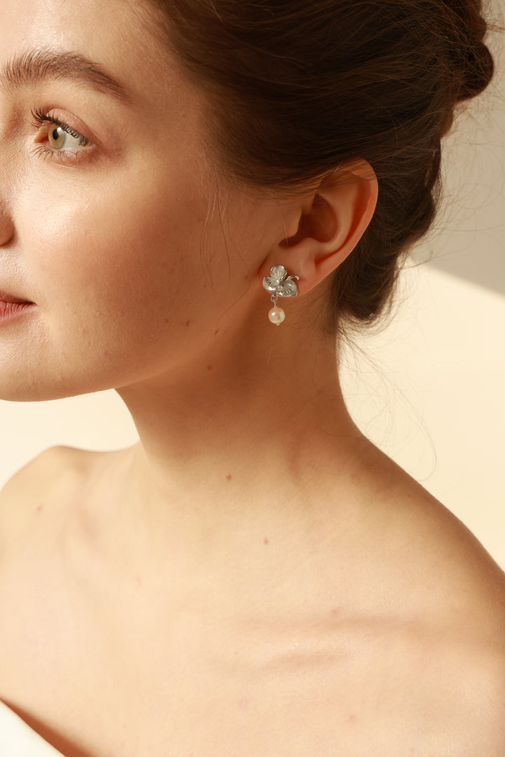 Orchid Floral Pearl Drop Bridesmaids Earrings
