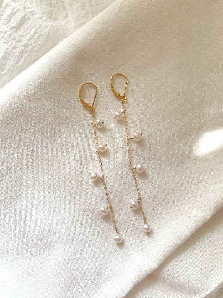 Rice Pearl Bridal Long Drop Earrings
