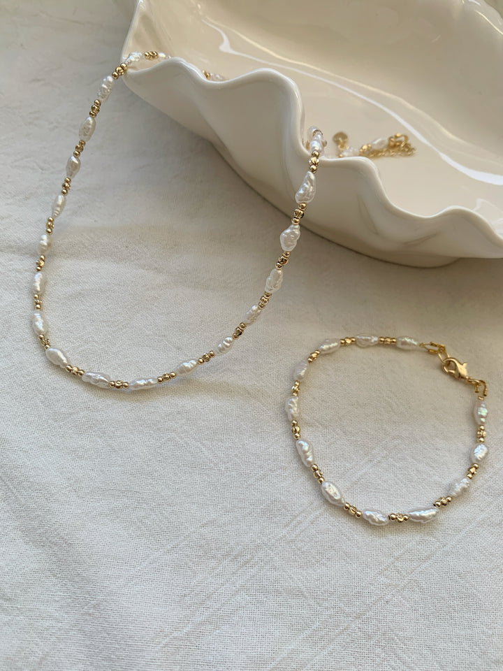Lucienne Keshi Pearl and Gold Bead Necklace Bracelet Collection