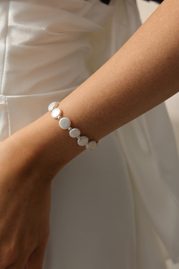 Genuine Coin Baroque Pearls Beaded Bridal Bracelet