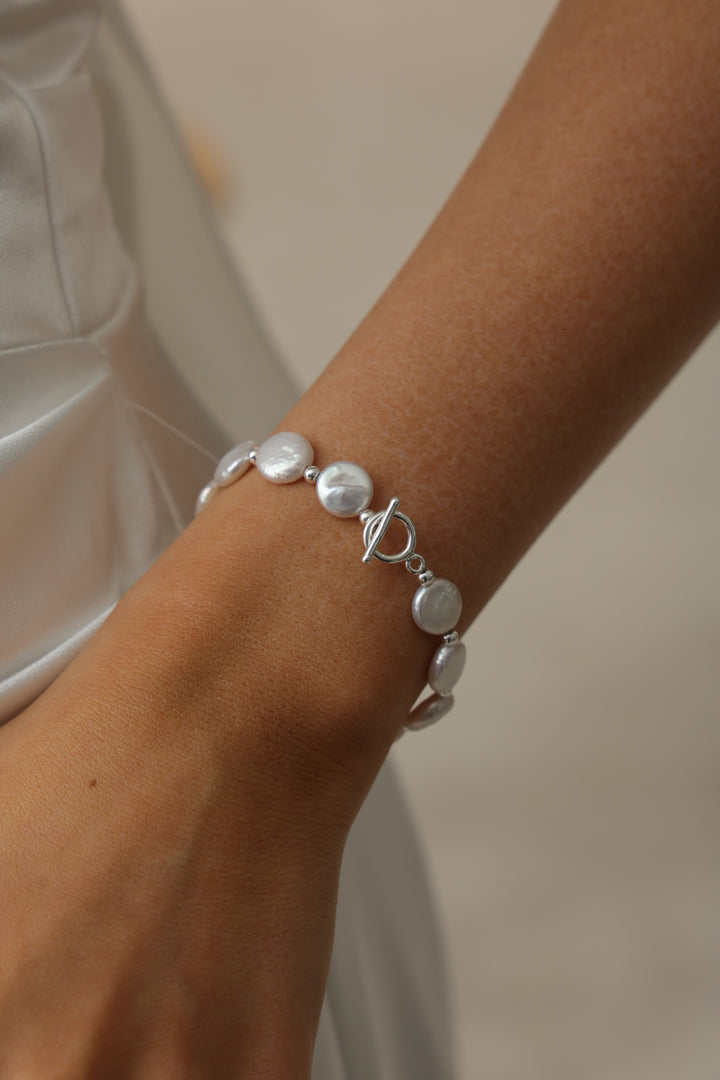 Genuine Coin Baroque Pearls Beaded Bridal Bracelet