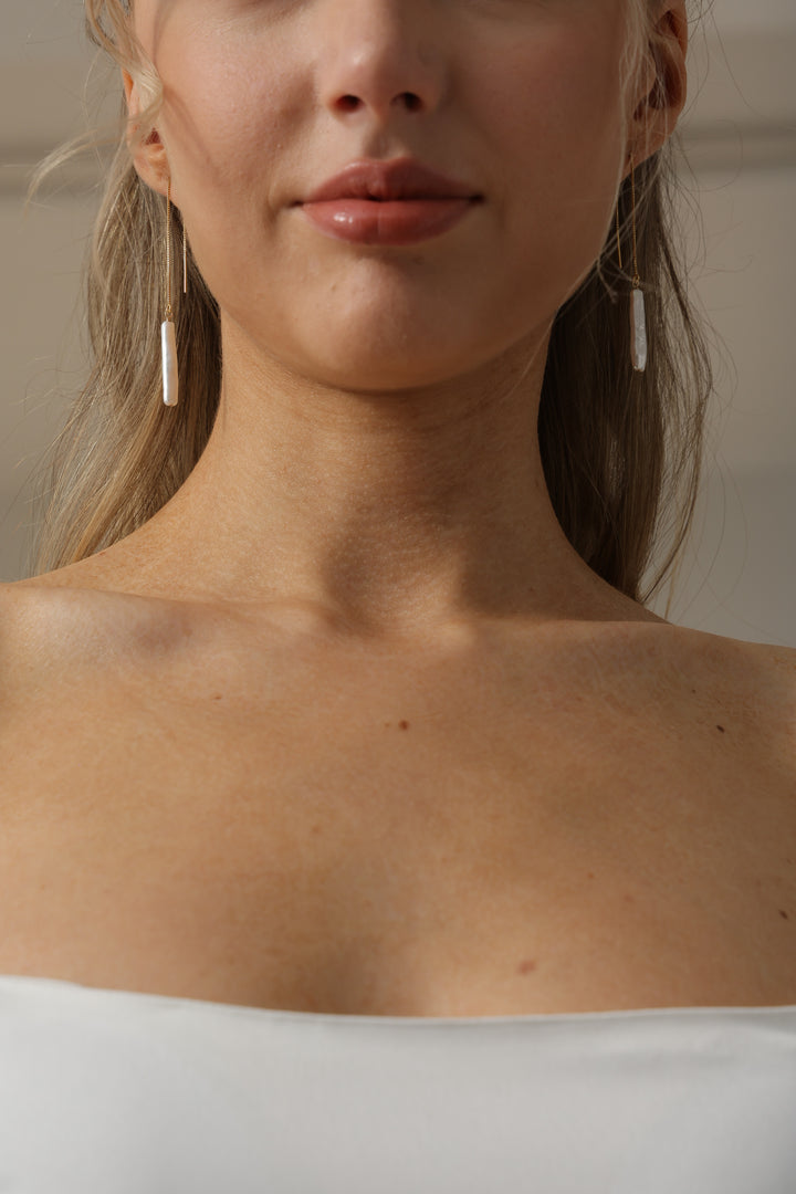 Elegant Gold Threader Bridal Earrings with Baroque Pearl Drop