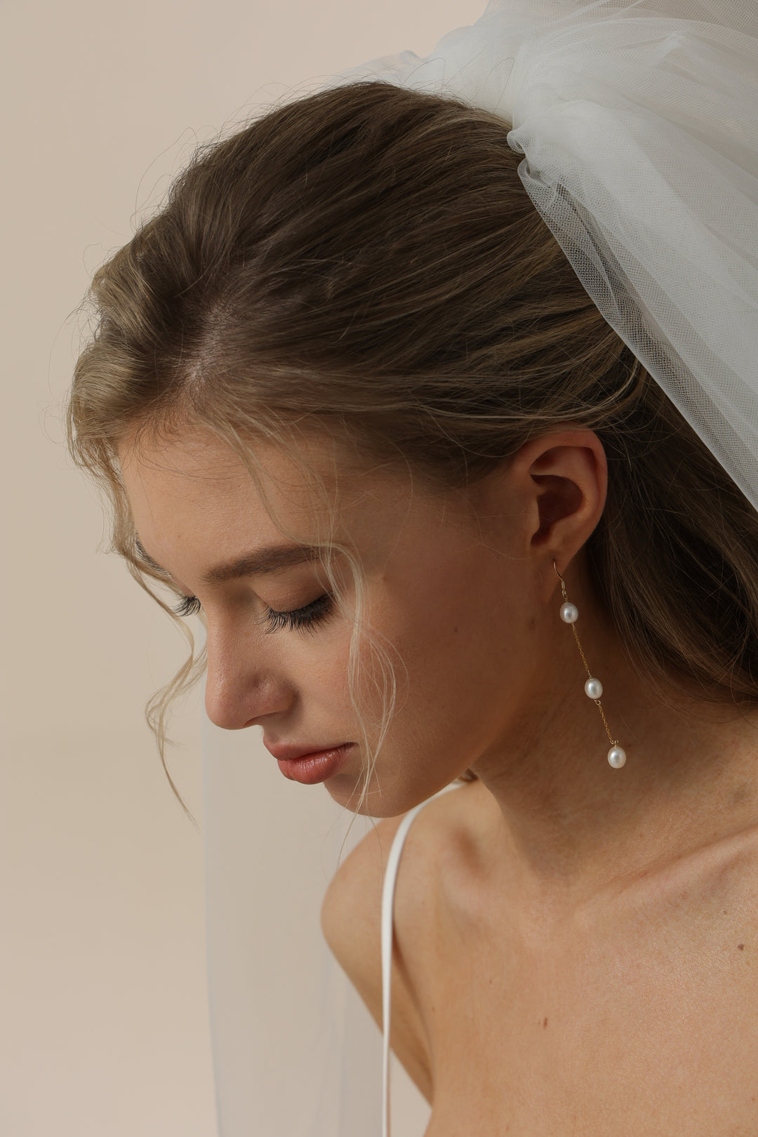 Rice Pearl Bridal Long Drop Earrings