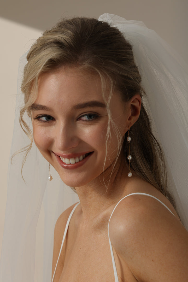 Rice Pearl Bridal Long Drop Earrings