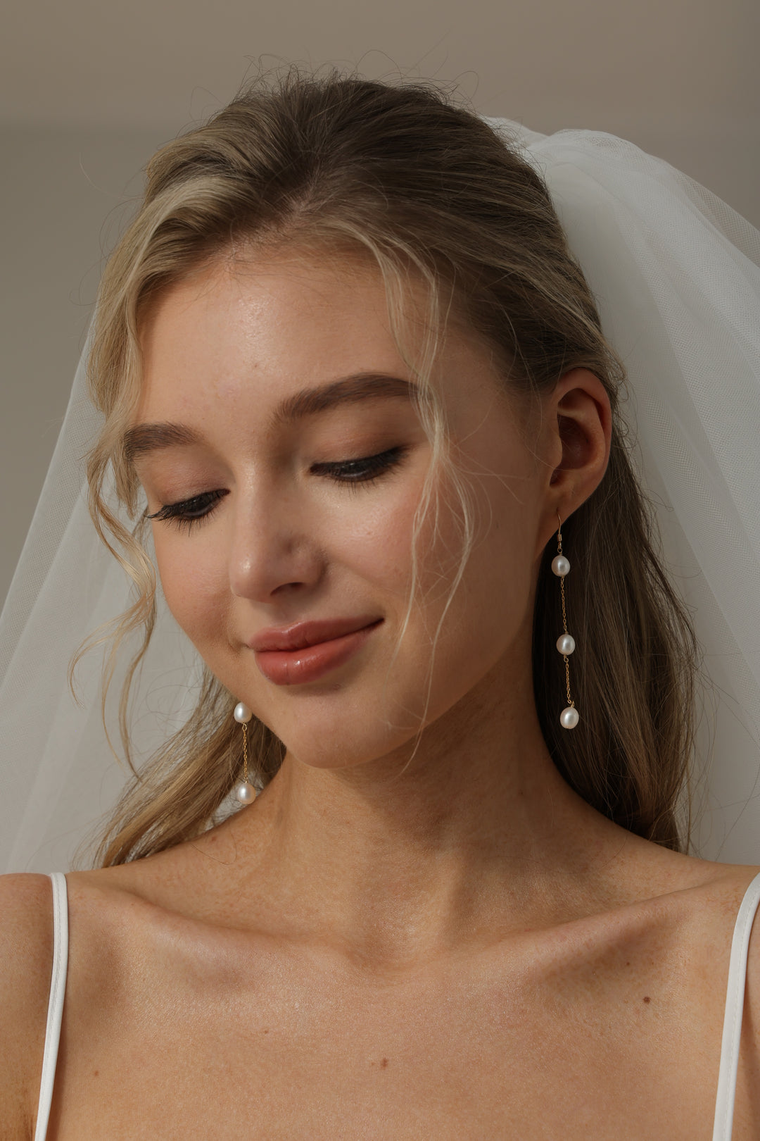 Rice Pearl Bridal Long Drop Earrings