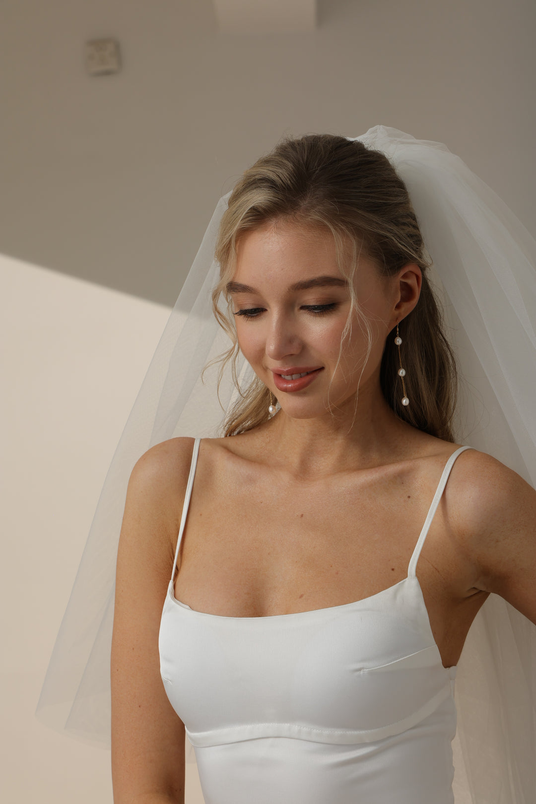 Rice Pearl Bridal Long Drop Earrings