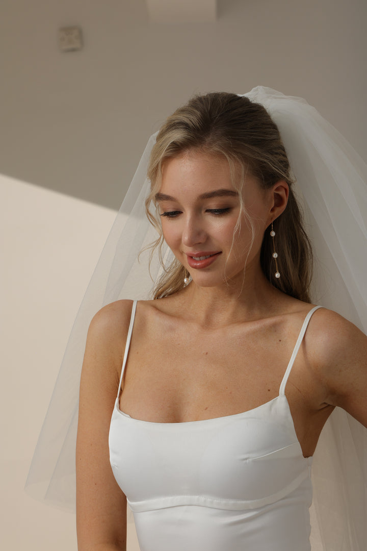 Rice Pearl Bridal Long Drop Earrings
