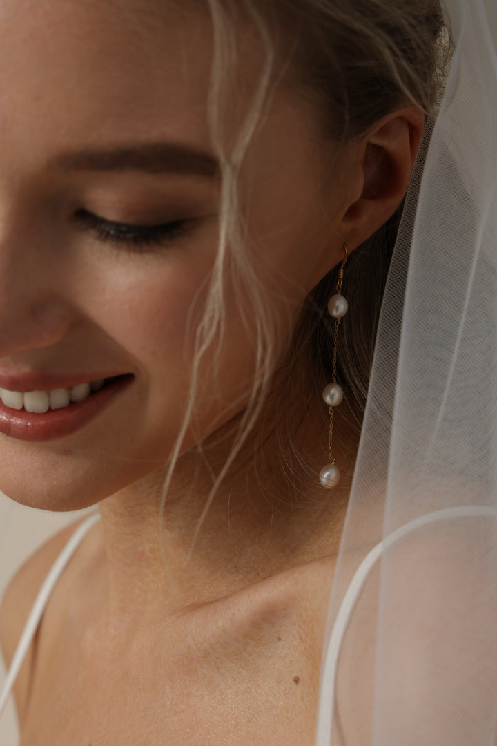 Rice Pearl Bridal Long Drop Earrings