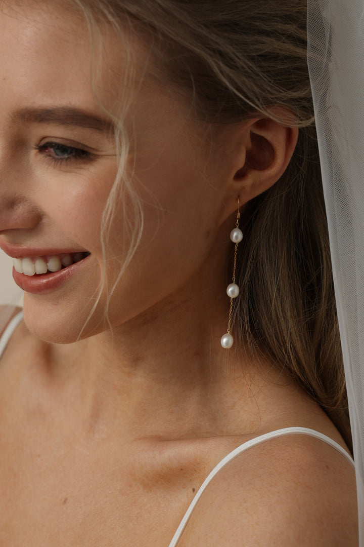Rice Pearl Bridal Long Drop Earrings