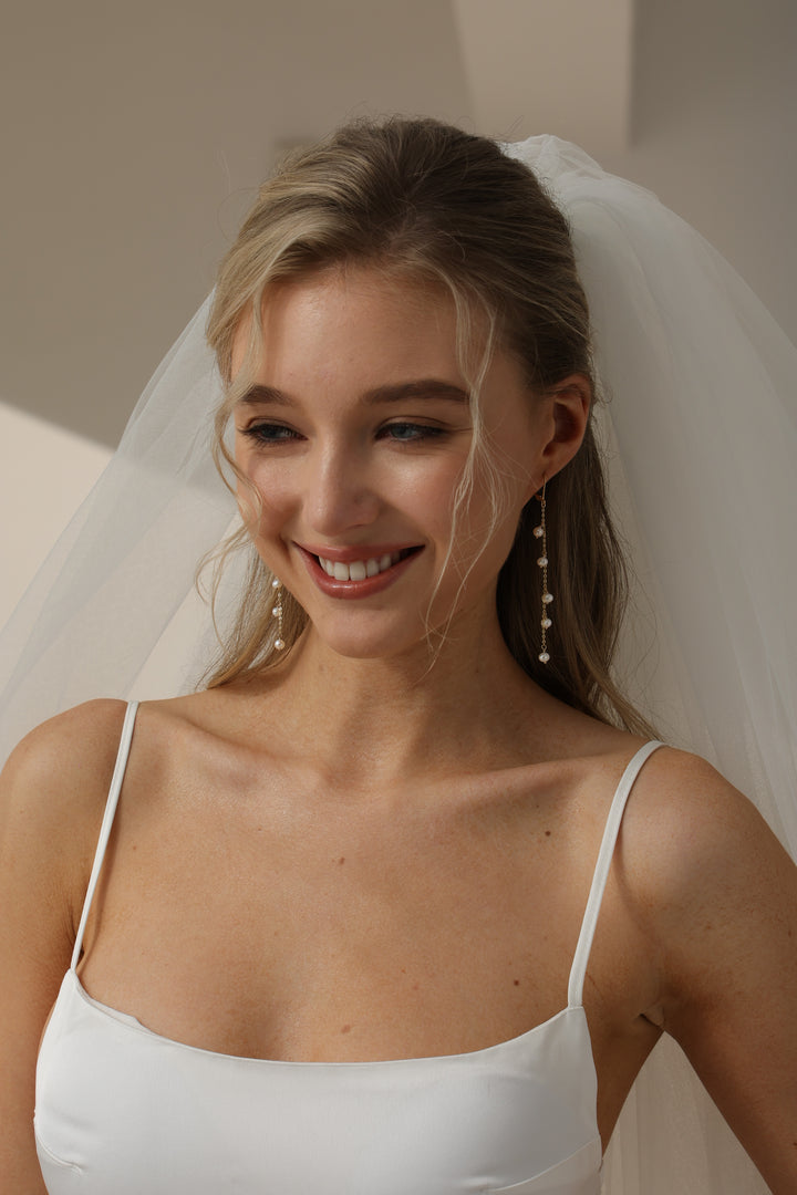 Rice Pearl Bridal Long Drop Earrings