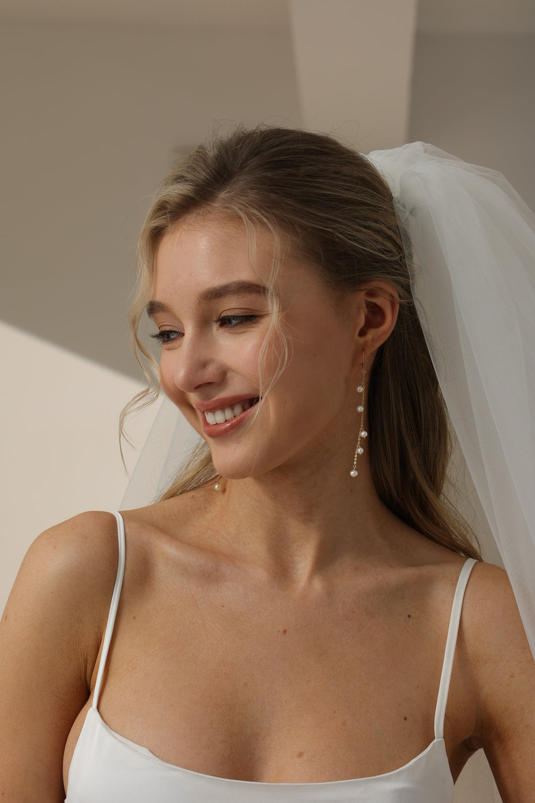 Rice Pearl Bridal Long Drop Earrings