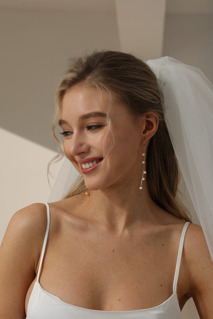 Rice Pearl Bridal Long Drop Earrings