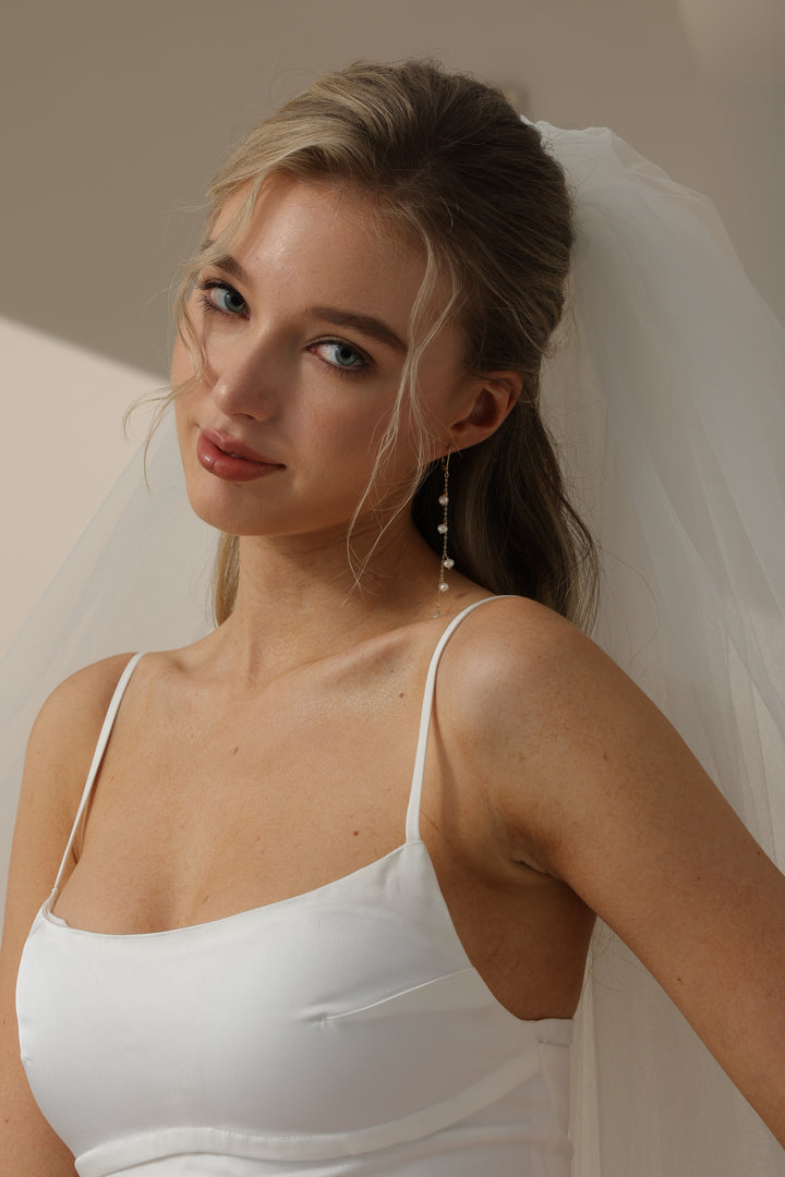 Rice Pearl Bridal Long Drop Earrings