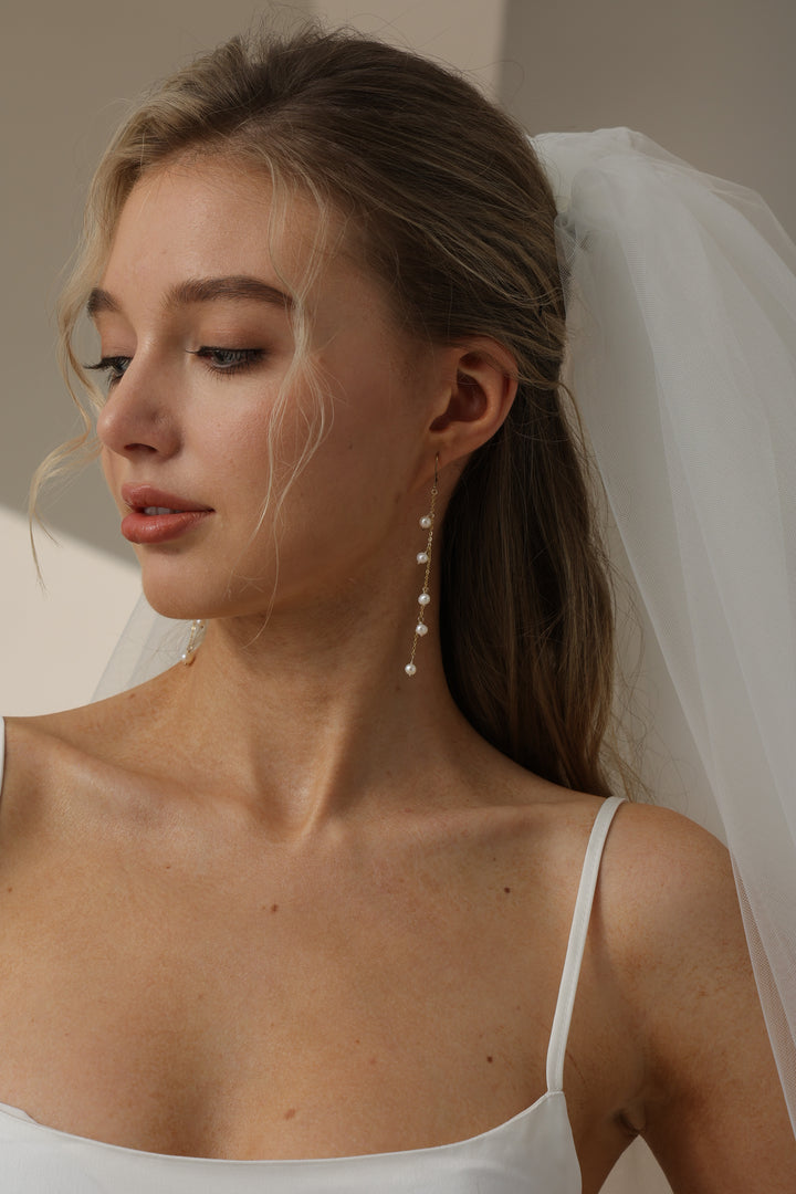 Rice Pearl Bridal Long Drop Earrings