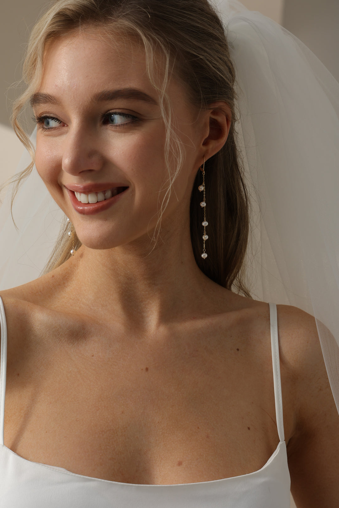 Rice Pearl Bridal Long Drop Earrings