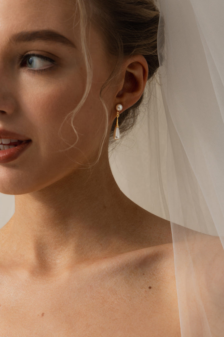 Classic Teardrop Pearl Bridal Drop Earrings