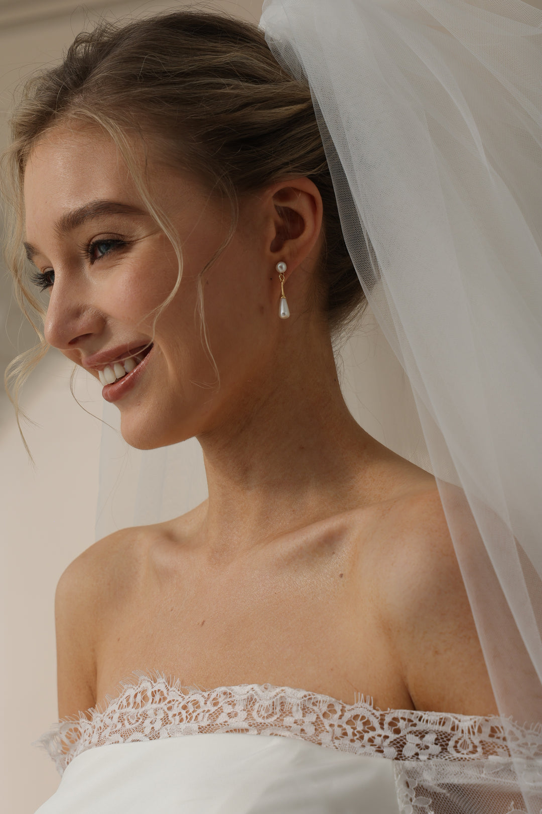 Classic Teardrop Pearl Bridal Drop Earrings