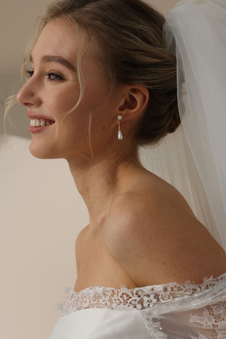 Classic Teardrop Pearl Bridal Drop Earrings