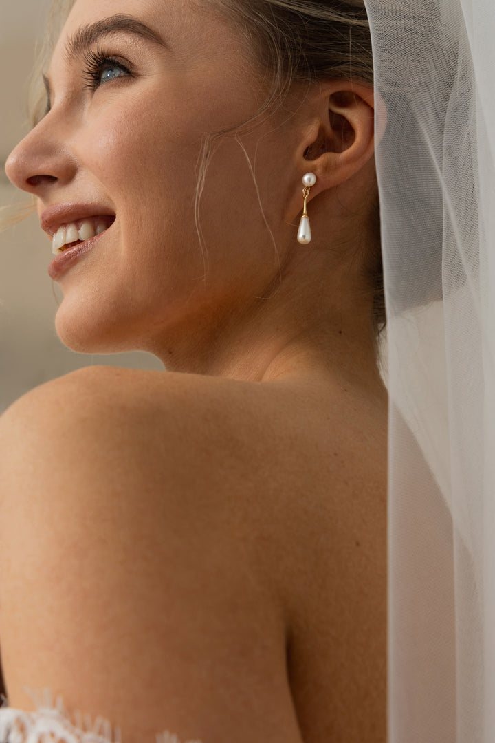 Classic Teardrop Pearl Bridal Drop Earrings