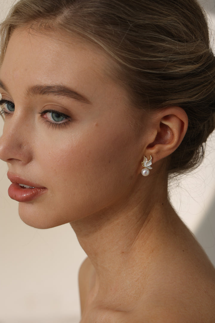 Butterfly Freshwater Pearl Bridesmaids Stud Earrings